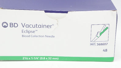 BD 368607 Vacutainer Eclipse Blood Collection Ndle 21G x 1-1/4inch - Box of 48